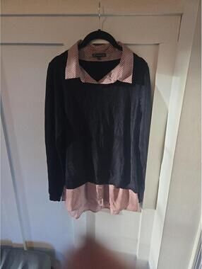 Adrianna Papell 2-in-1 Layered Look Polka Dot Sweater Top Size L